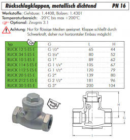 Rückschlagklappen, metallisch dichtend, PN 16, Eco-Line, alle Größen